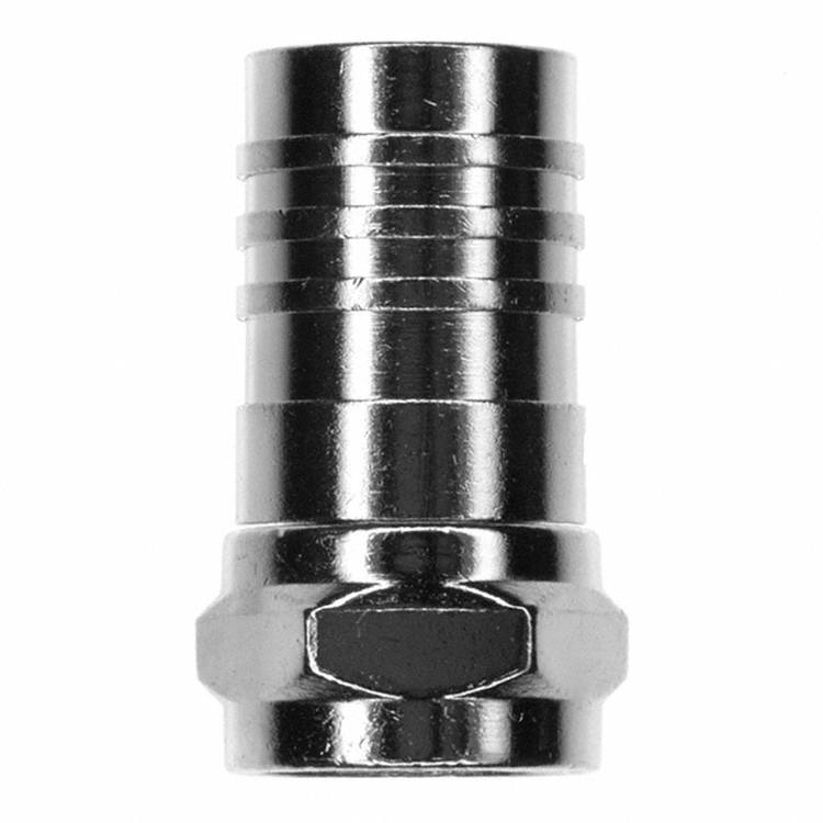 Eine glänzende Metallmutter mit Rillen und sechseckiger Grundform, konstruiert für mechanische oder industrielle Anwendung.