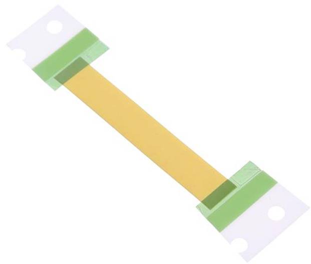 Ein flaches, flexibles Kabel mit grünen Steckern und einem gelben Band dazwischen, das zum Verbinden elektronischer Komponenten verwendet wird.
