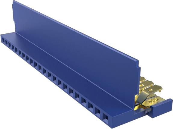 Ein blauer Leiterplattenkantenverbinder mit vergoldeten Kontakten, der zur Befestigung elektronischer Komponenten und zur Gewährleistung elektrischer Verbindungen verwendet wird.