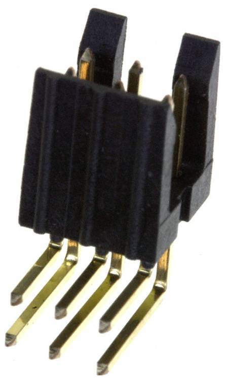Ein oberflächenmontierter taktiler Schalter mit vier Anschlüssen und einem schwarzen Betätigungselement, das in elektronischen Geräten verwendet wird. TE-Logo in der unteren rechten Ecke.