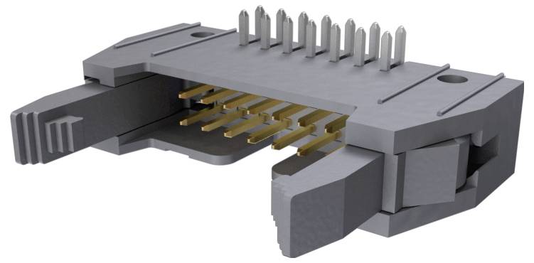 RJ45-Steckermontagendarstellung mit ausgerichteten Goldkonnektoren und Stiften, die Designdetails für elektronische Verbindungen zeigt.