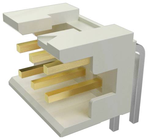 Eine 3D-Darstellung eines modularen Steckverbinders mit vergoldeten Metallkontakten und einem Kunststoffgehäuse.