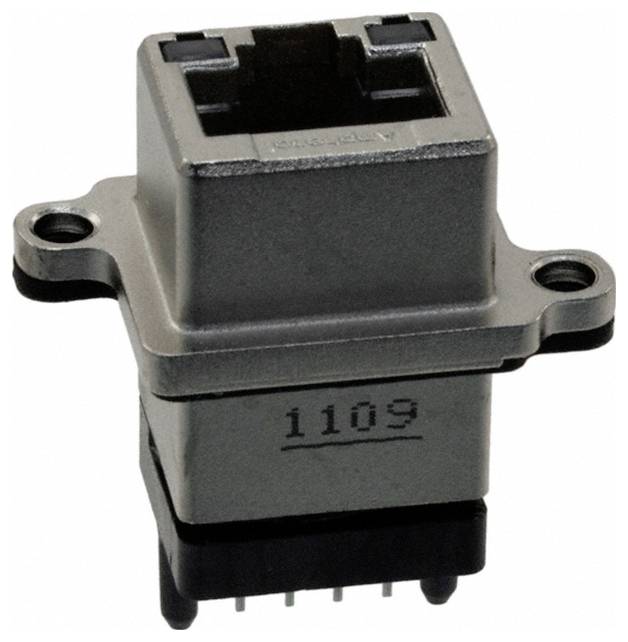 Ein neunpoliger elektronischer Stecker mit metallischem Gehäuse, ausgestattet mit einer Buchse und zwei Befestigungslöchern zur sicheren Befestigung.