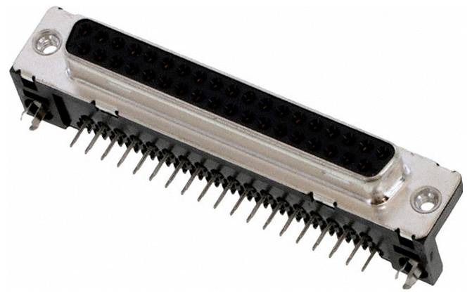 Ein 36-poliger männlicher Doppelstecker mit Metallgehäuse und schwarzem Kunststoffsockel. Geeignet für Verbindungen in Computing- und elektronischen Geräten.