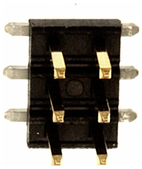 Rechteckiger elektronischer Stecker mit mehreren vergoldeten Stiften und beschriftet mit '82021.AX3 FC1'.