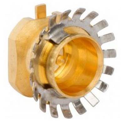 Ein Metallgetriebe mit kreisförmigen Schaufeln und einer sechskantigen Befestigungsstelle, das eine Kombination aus Kupfer- und Silbertönen aufweist, deutet auf die Verwendung in Maschinen hin.