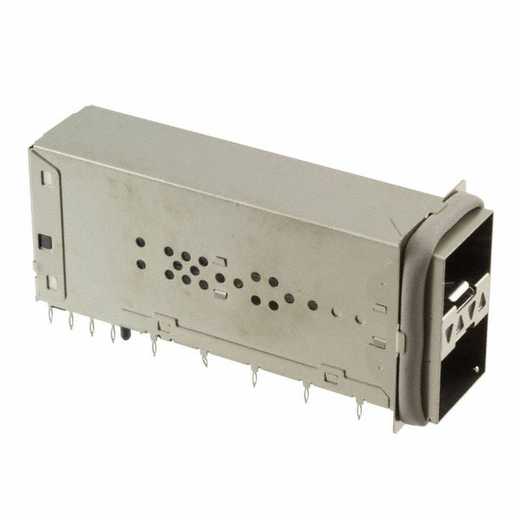 Ein silbernes Metallgehäuse für Kfz-Steckverbinder mit mehreren Stiftlöchern, das zum Sichern von elektrischen Verbindungen in Fahrzeugen ausgelegt ist.