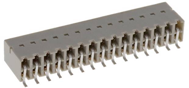 Ein 20-poliger Stecker mit rechteckiger Form und zwei Reihen aus je 10 Metallstiften.