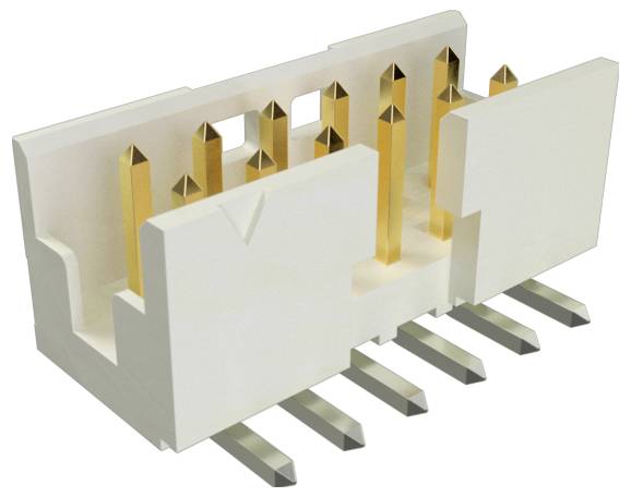 Eine Nahaufnahme eines elektrischen Steckers mit mehreren vergoldeten Stiften, die in zwei Reihen angeordnet sind und für die Hochgeschwindigkeitsdatenübertragung konzipiert wurden.