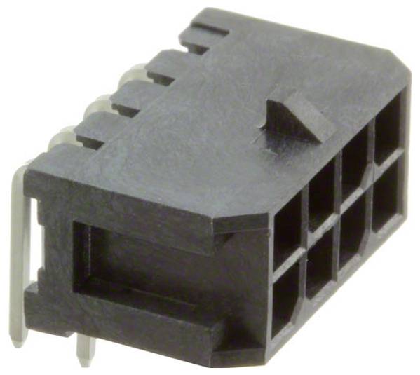 Ein schwarzer, rechteckiger Kunststoffstecker mit mehreren Schlitzen für Stifte, der für elektronische oder elektrische Verbindungen verwendet wird.