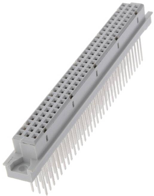 Ein Nahaufnahmebild eines grauen elektronischen Steckers mit mehreren Metallstiften, wahrscheinlich zur Verbindung von Leiterplatten oder Komponenten verwendet.