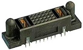 Ein schwarzer mehradriger Steckverbinder mit zwei vorstehenden Führungen an den Seiten, entwickelt für sichere Verbindungen elektronischer Geräte.