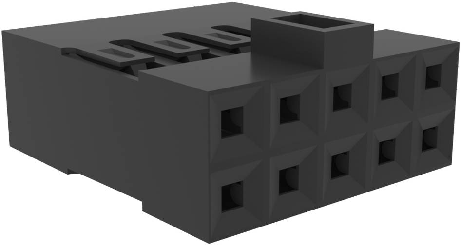 Ein schwarzer 12-poliger Elektrosteckverbinder-Block mit rechteckiger Form und mehreren quadratischen Buchsen, die in zwei Reihen angeordnet sind.