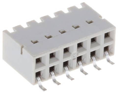 Ein weißer, rechteckiger elektronischer Stecker mit acht Metallstiften auf einer Seite.