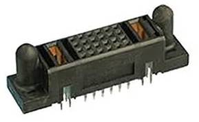 Ein schwarzer elektronischer Stecker mit mehreren Stiften und einer strukturierten Oberfläche, der zum Verbinden von Schaltkreisen in elektronischen Geräten verwendet wird.