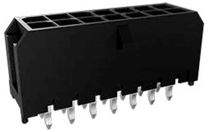 Ein schwarzer, rechteckiger Elektrostecker mit acht Metallstiften auf einer Seite, der zur Verbindung elektronischer Komponenten verwendet wird.