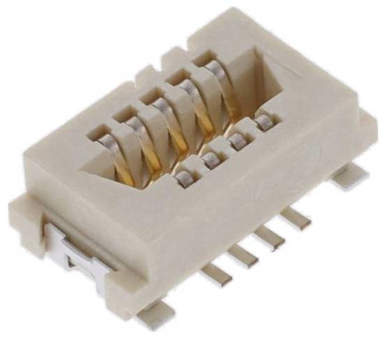 Ein beiger Micro-USB-Anschluss mit mehreren vergoldeten Stiften, der für Verbindungen elektronischer Geräte ausgelegt ist.