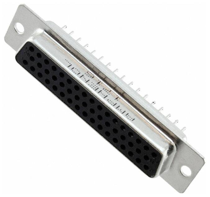 Ein 25-poliger weiblicher D-Sub-Stecker in einem Metallgehäuse, der für die Computerkommunikation verwendet wird, mit Stiften, die in zwei Reihen angeordnet sind.