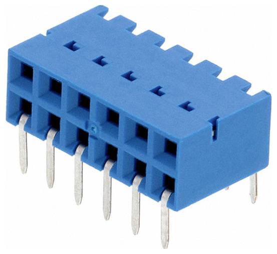 Ein blauer 10-poliger DIP-Schalter mit acht Wippschaltern, der zur Konfiguration von Einstellungen auf elektronischen Geräten verwendet wird.