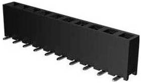 Ein schwarzer rechteckiger elektronischer Stecker mit mehreren Stiften, der zur Befestigung auf einer Leiterplatte ausgelegt ist.