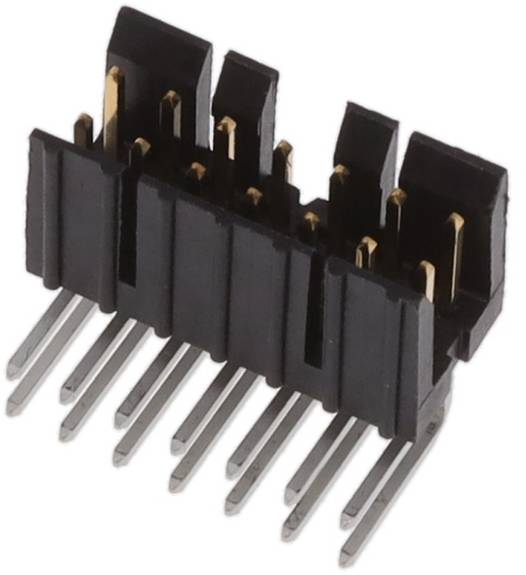 Ein schwarzer 10-polige Stiftleiste mit vergoldeten Kontakten in zwei Reihen angeordnet, wird häufig in der Elektronik und auf Leiterplatten verwendet.