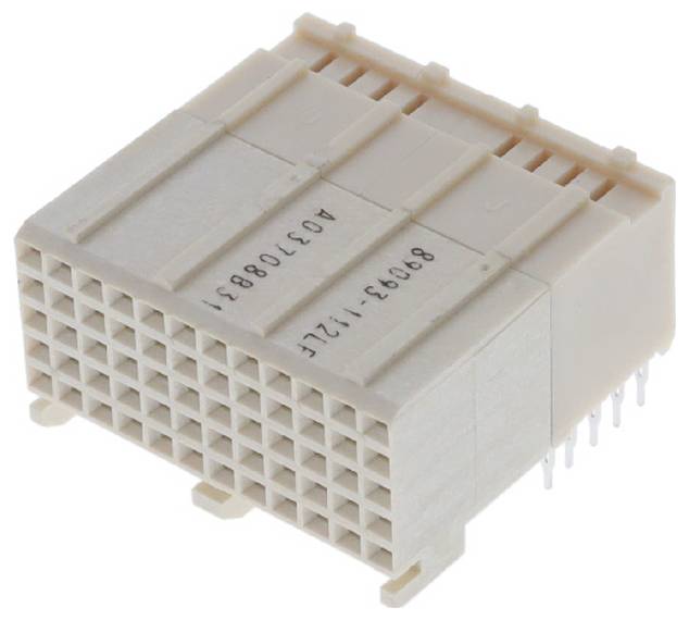 Ein rechteckiger beiger Elektrostecker mit mehreren Stiftlöchern scheint ein mehradrig Stecker für elektronische Schaltkreise zu sein.