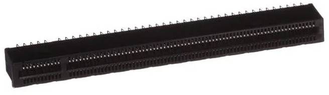 Kantenstecker-Verbinder, schwarzes Kunststoff, lange rechteckige Form mit mehreren Stiften für elektronische Schaltungsverbindungen.