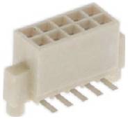 Ein weißer 10-poliger Elektrostecker mit zwei Reihen und je fünf Stiften, konstruiert für Anschlüsse an Motherboards oder Computerkomponenten.