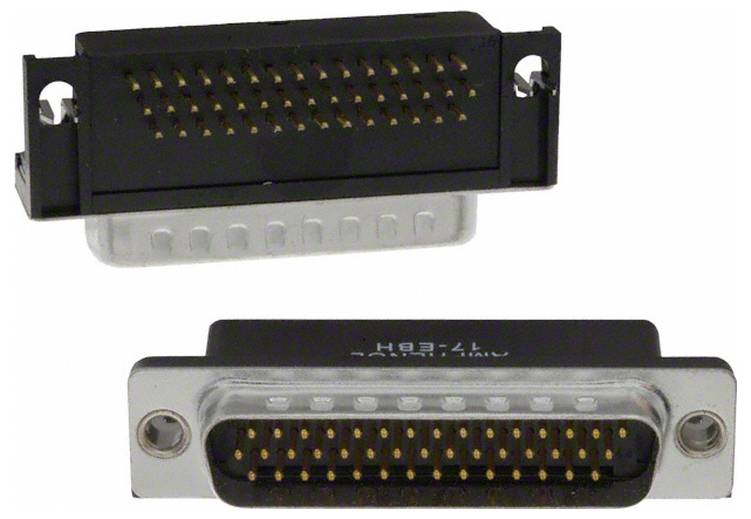 Zwei D-Sub-Steckverbinder: einer männlich, einer weiblich, mit mehreren Kontakten. Die Steckverbinder werden zum Verbinden elektronischer Geräte verwendet.