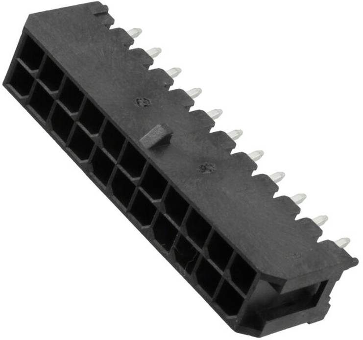 Ein schwarzer Kunststoff-Elektrostecker mit mehreren Metallstiften, typischerweise zur Verbindung elektronischer Komponenten verwendet.