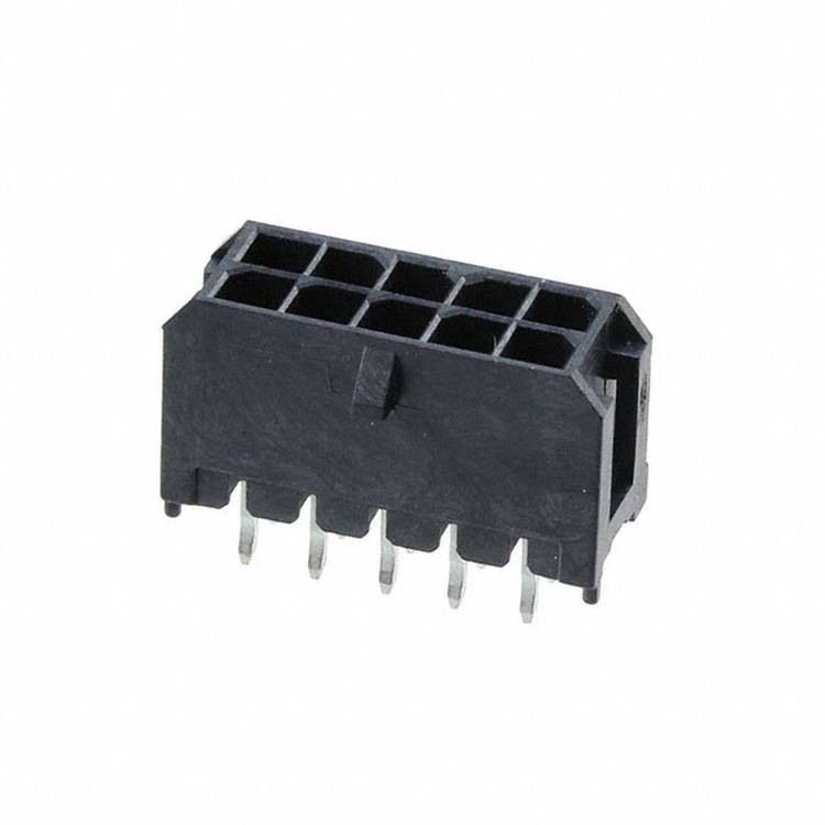 Ein schwarzer rechteckiger elektronischer Stecker mit acht Schlitzen und sechs Stiftbeinen auf weißem Hintergrund gezeigt.