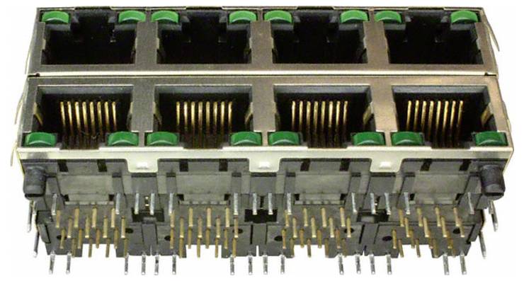 Ein schwarzer Drucktaster mit vier Metallbeinen.