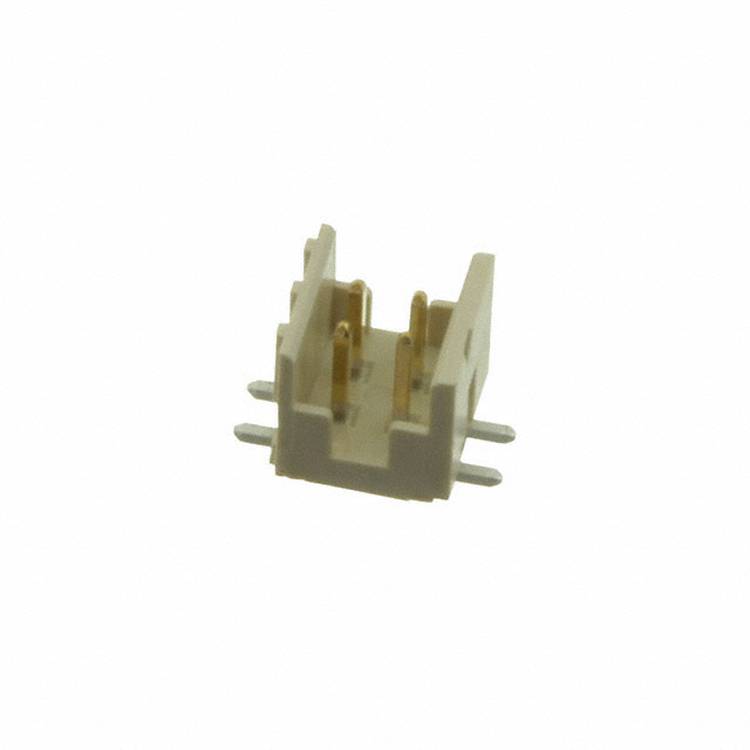Ein weißer Kunststoffstecker mit drei Metallstiften, der für elektronische Verbindungen verwendet wird.