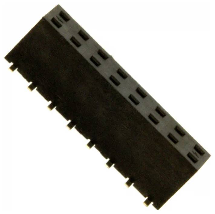 Neunpolige männliche Steckerleiste, schwarz, mit vergoldeten Kontakten in einer Reihe angeordnet, typischerweise für elektronische Schaltkreise und Leiterplatten verwendet.