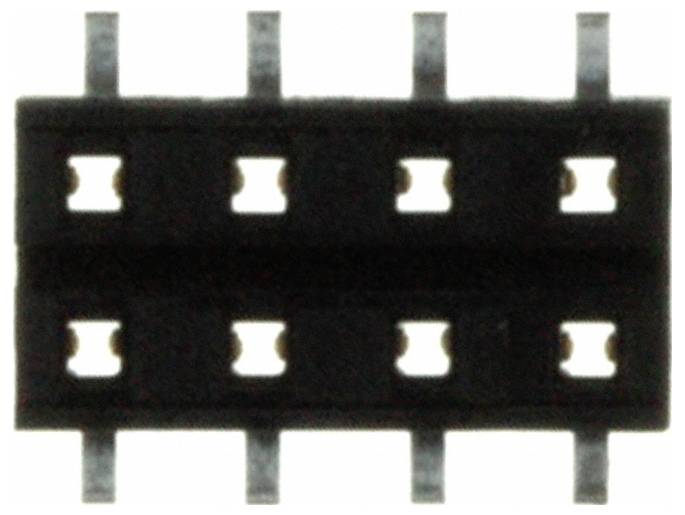 Ein schwarzer DIP-Sockel (Dual-In-Line-Package) mit acht Metallstiften auf jeder Seite, typischerweise zur Montage von integrierten Schaltkreisen verwendet.