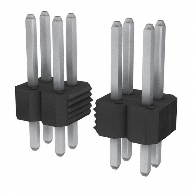 Ein Paar schwarzer 6-poligen Elektrostecker, die zur Herstellung von Verbindungen in elektronischen Geräten oder Komponenten verwendet werden.