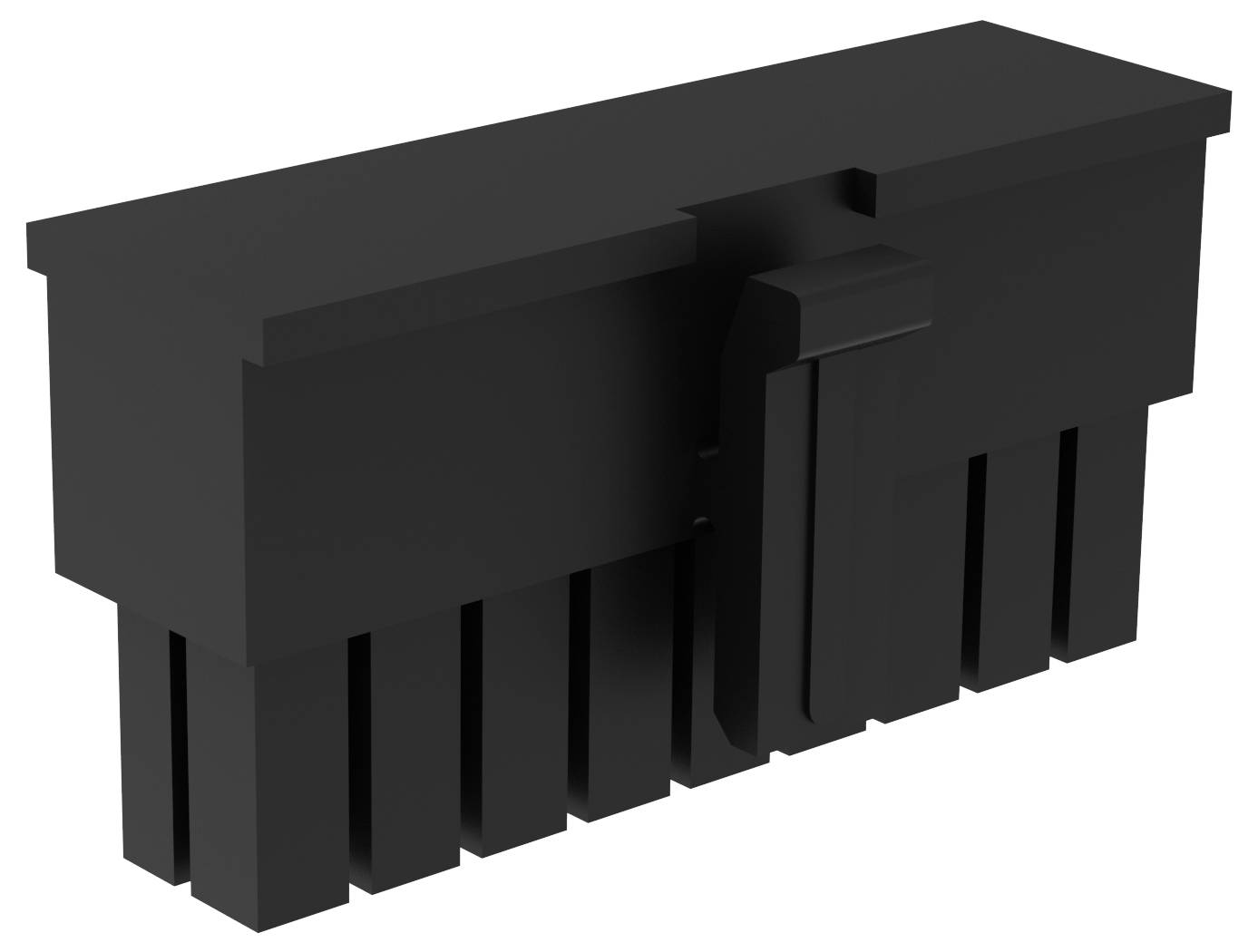 Schwarzer rechteckiger elektrischer Stecker mit acht Stiften, Seitenverschluss, wird zum Verbinden digitaler Schaltungen und Geräte verwendet.