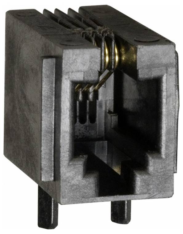 Eine Nahaufnahme eines Ethernet-Anschlussanschlusses, die die metallischen Kontakte und die Gehäusestruktur zeigt.