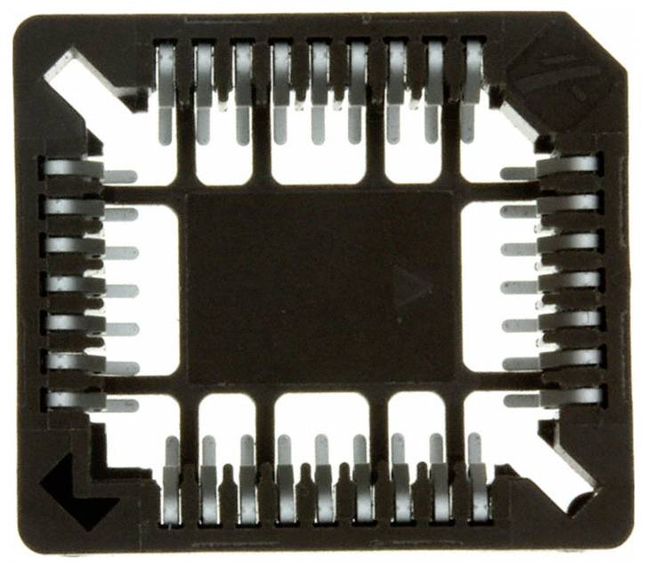 Ein Mikroprozessor-Sockel mit mehreren Metallstiften entlang der Kanten, der zum sicheren Einsetzen eines Integrierten Schaltkreises konzipiert ist.