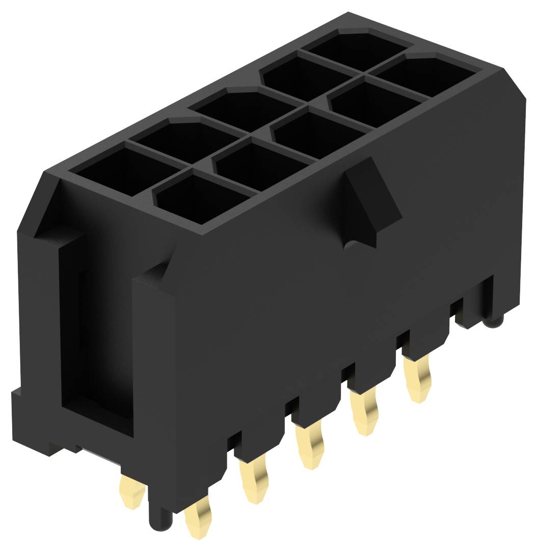 Ein schwarzer, rechteckiger 8-poliger Elektrostecker mit vergoldeten Kontakten, der typischerweise für Leiterplatttenverbindungen verwendet wird.