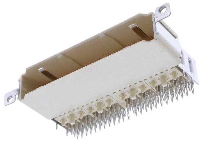 Ein weißer Elektrostecker mit mehreren Metallstiften, der zum Verbinden von elektronischen Komponenten verwendet wird.