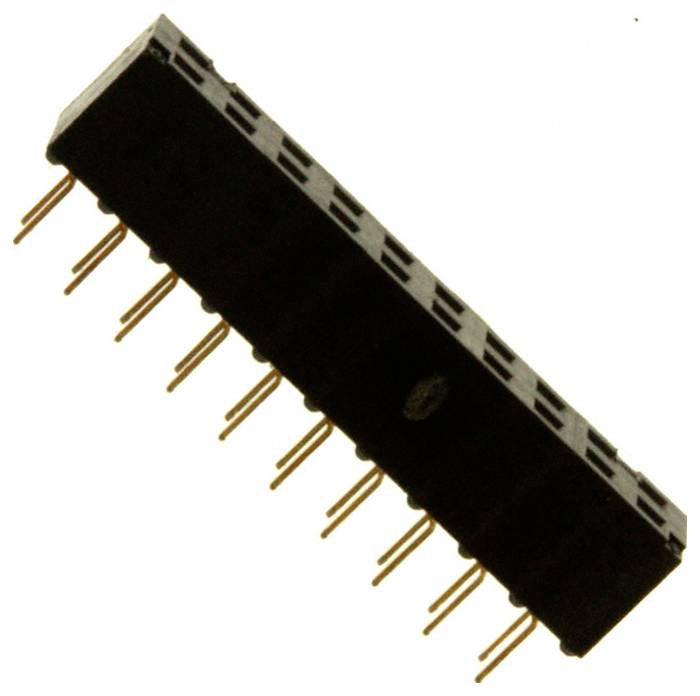 Ein schwarzer rechteckiger elektronischer Stecker mit mehreren Goldkontakten, die von einer Seite herausragen, typischerweise für Leiterplattenvberbindungen verwendet.