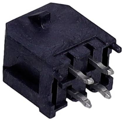 Ein kleiner schwarzer elektronischer Stecker mit mehreren Metallstiften zum Anschließen an Schaltkreise.