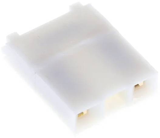 Ein kleiner, weißer, rechteckiger Kunststoffverbinder mit drei Schlitzen, der häufig in elektronischen Geräten für Drahtverbindungen verwendet wird.