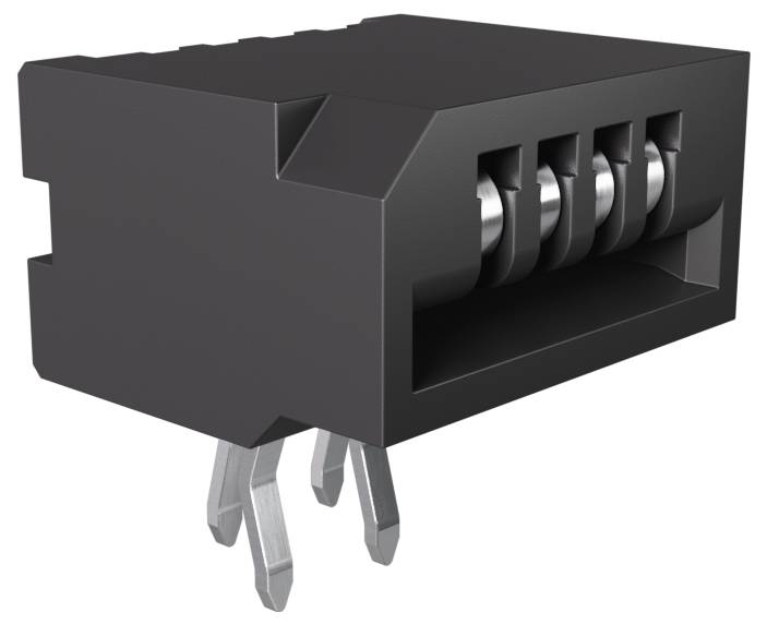 3-poliger Stecker mit schwarzem Gehäuse, ausgestattet mit Metallkontakten für elektrische Verbindungen in elektronischen Geräten.