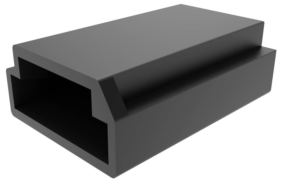 Eine 3D-Darstellung eines rechteckigen Metallbalkens mit einer Kanalöffnung auf einer Seite, verwendet im Bau- oder Ingenieurwesen.