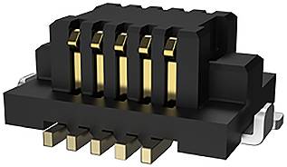 Ein schwarzer elektrischer Steckverbinder mit fünf goldfarbenen Kontakten.