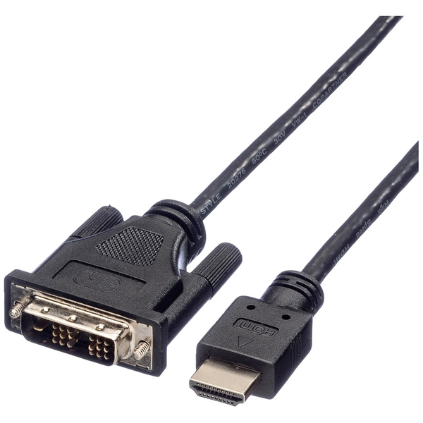 Roline DVI / HDMI Anschlusskabel DVI-D 18+1pol. Stecker, HDMI-A Stecker 1.50m Schwarz 11.04.5516 Geschirmt, beidseitig