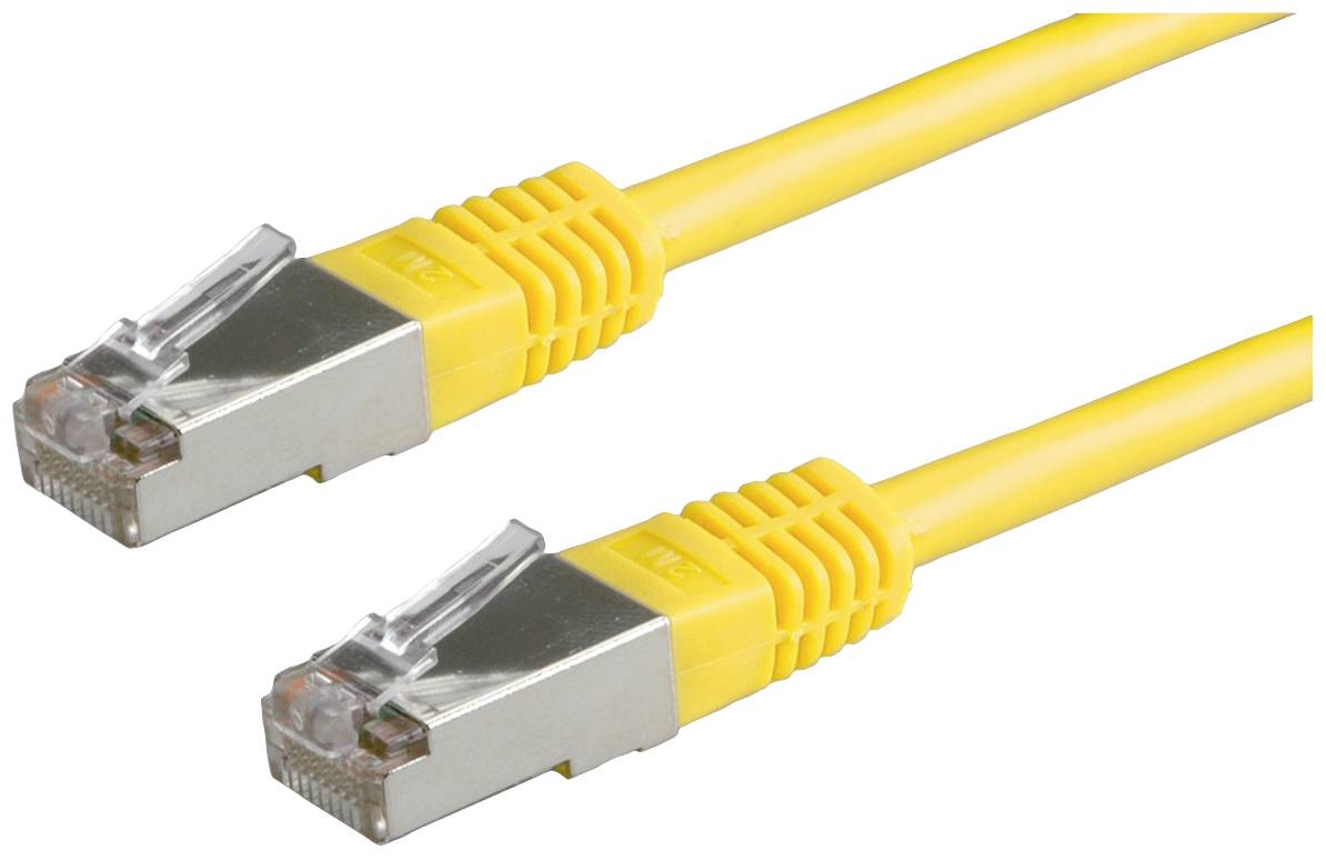 Zwei gelbe Ethernet-Kabel mit RJ45-Steckern. Verwendet für die Netzwerkverbindung in Computern und Routern.