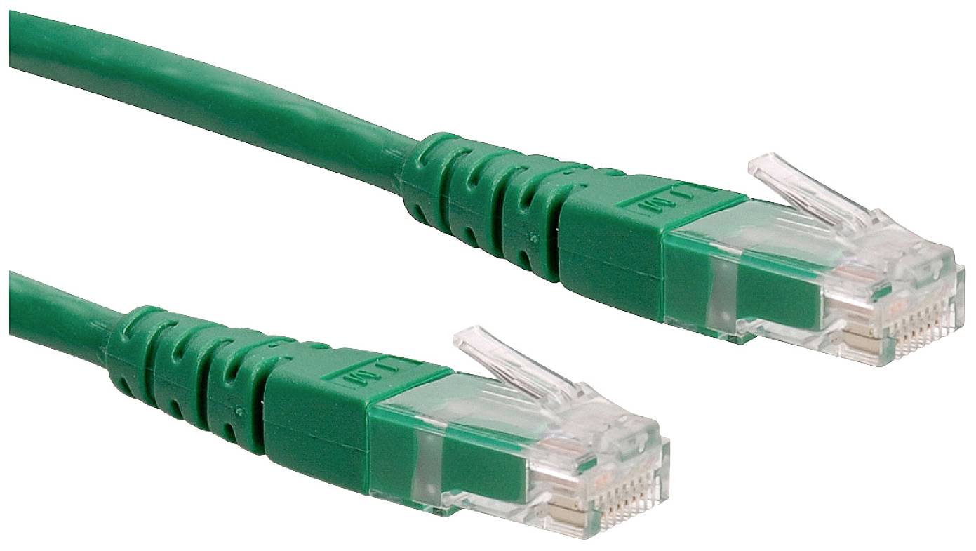 Zwei grüne Ethernet-Kabelstecker, die für die Netzwerkverbindung verwendet werden.